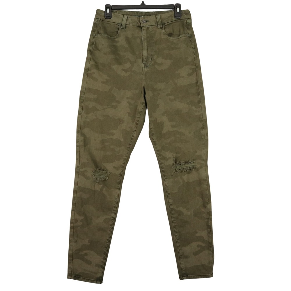 American Eagle Womens 12 Curvy Super Hi-Rise Jegging Camo‎ Distressed Jeans